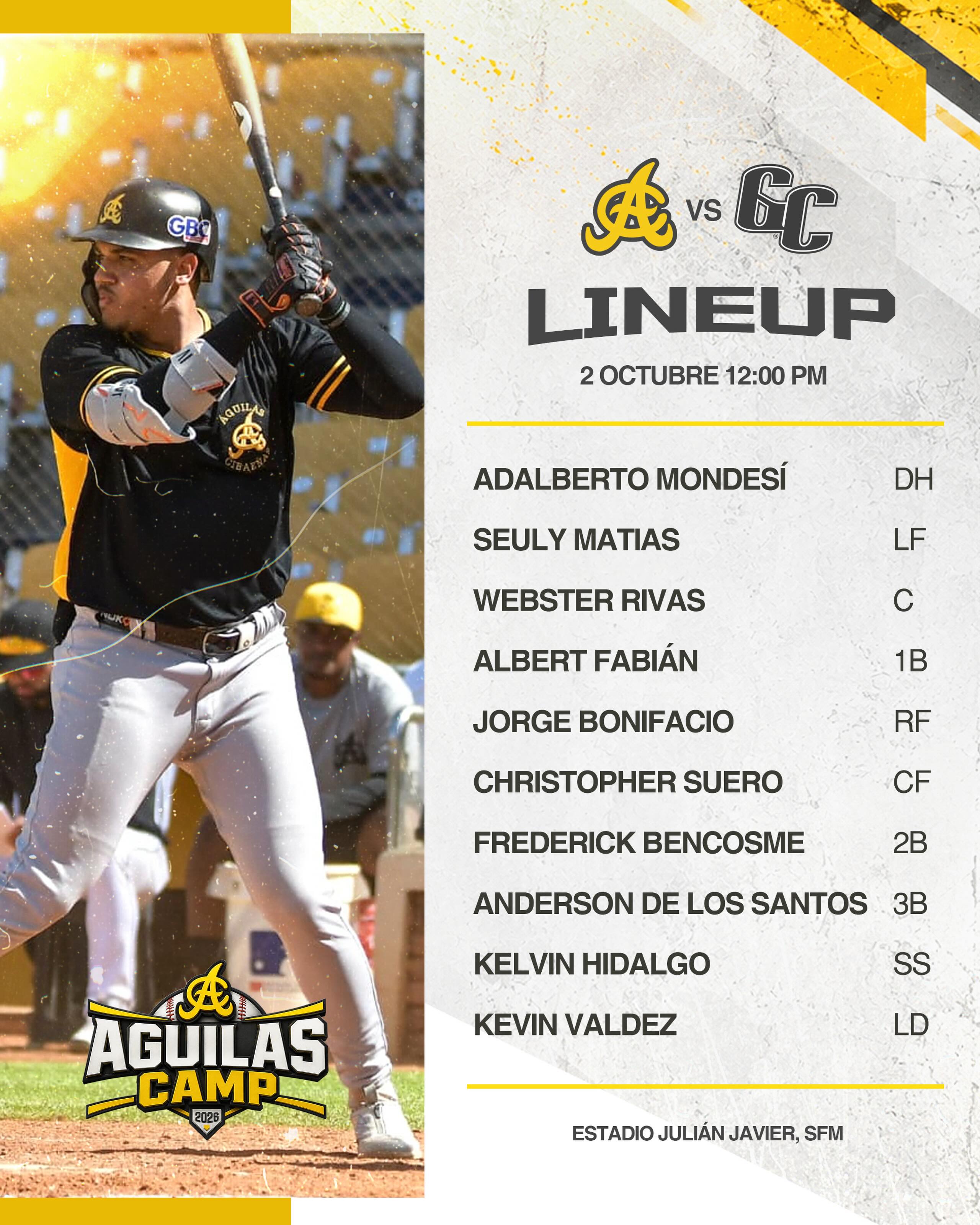Nuestra alineación hoy frente a los Gigantes. 

#ÁguilasCamp