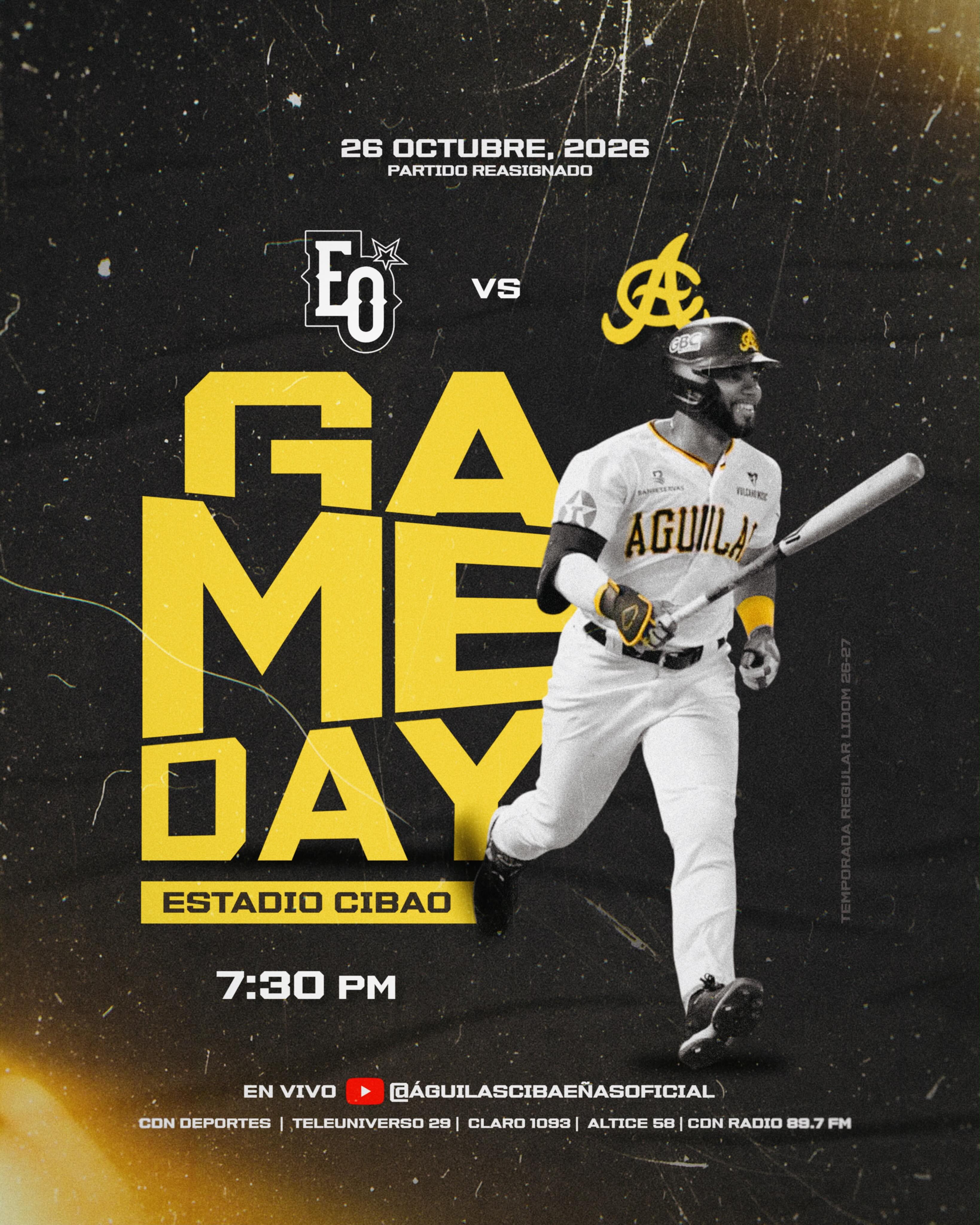 ¡JUEGO REASIGNADO! 

Esta noche recibimos a las Estrellas Orientales desde las 7:30pm en el Estadio Cibao. 

Juego reasignado del pasado 21 de octubre. Las boletas de ese día siguen siendo válidas. 

Vamos en vivo por YouTube.