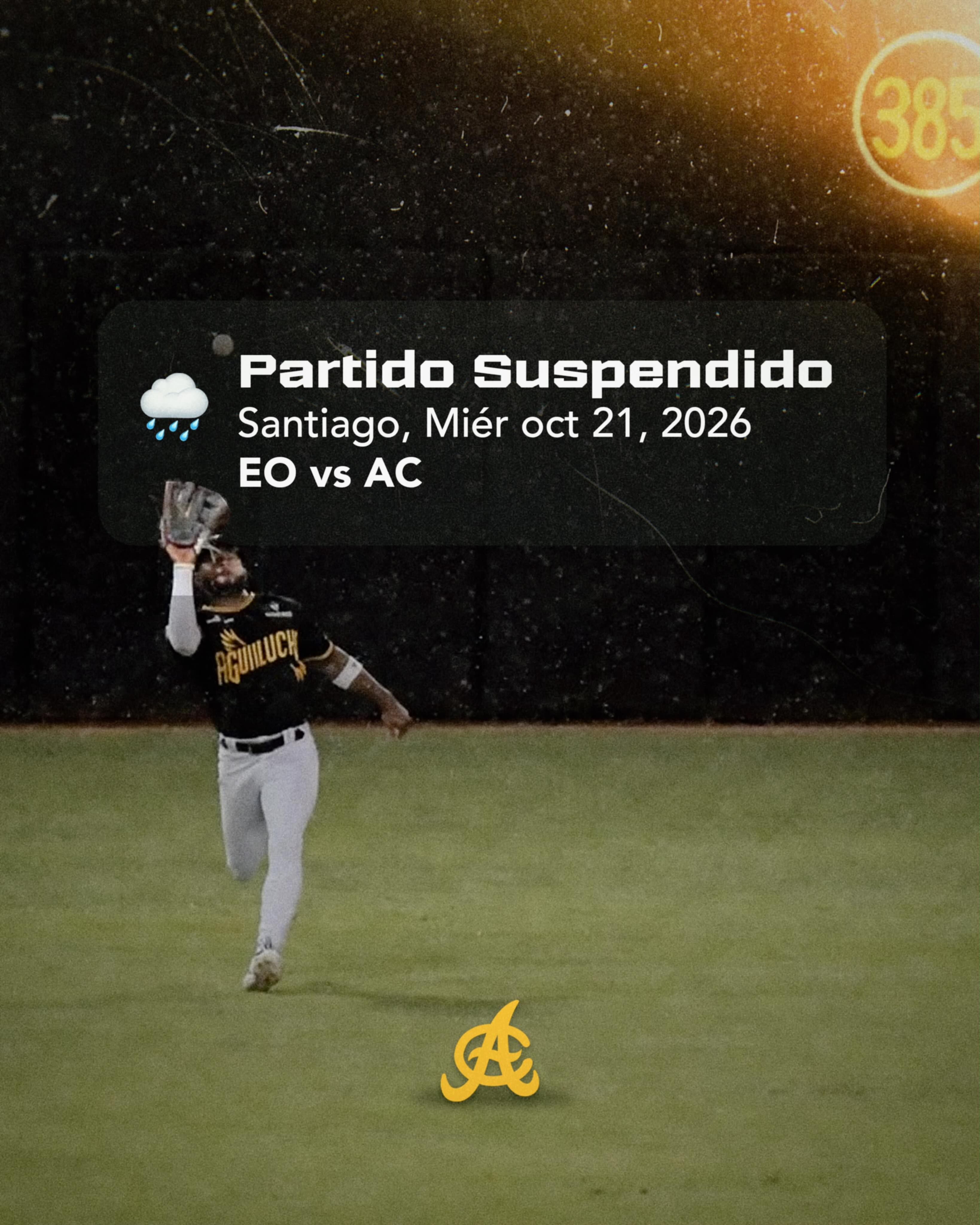 Nuestro juego de esta noche ha sido suspendido por lluvia.