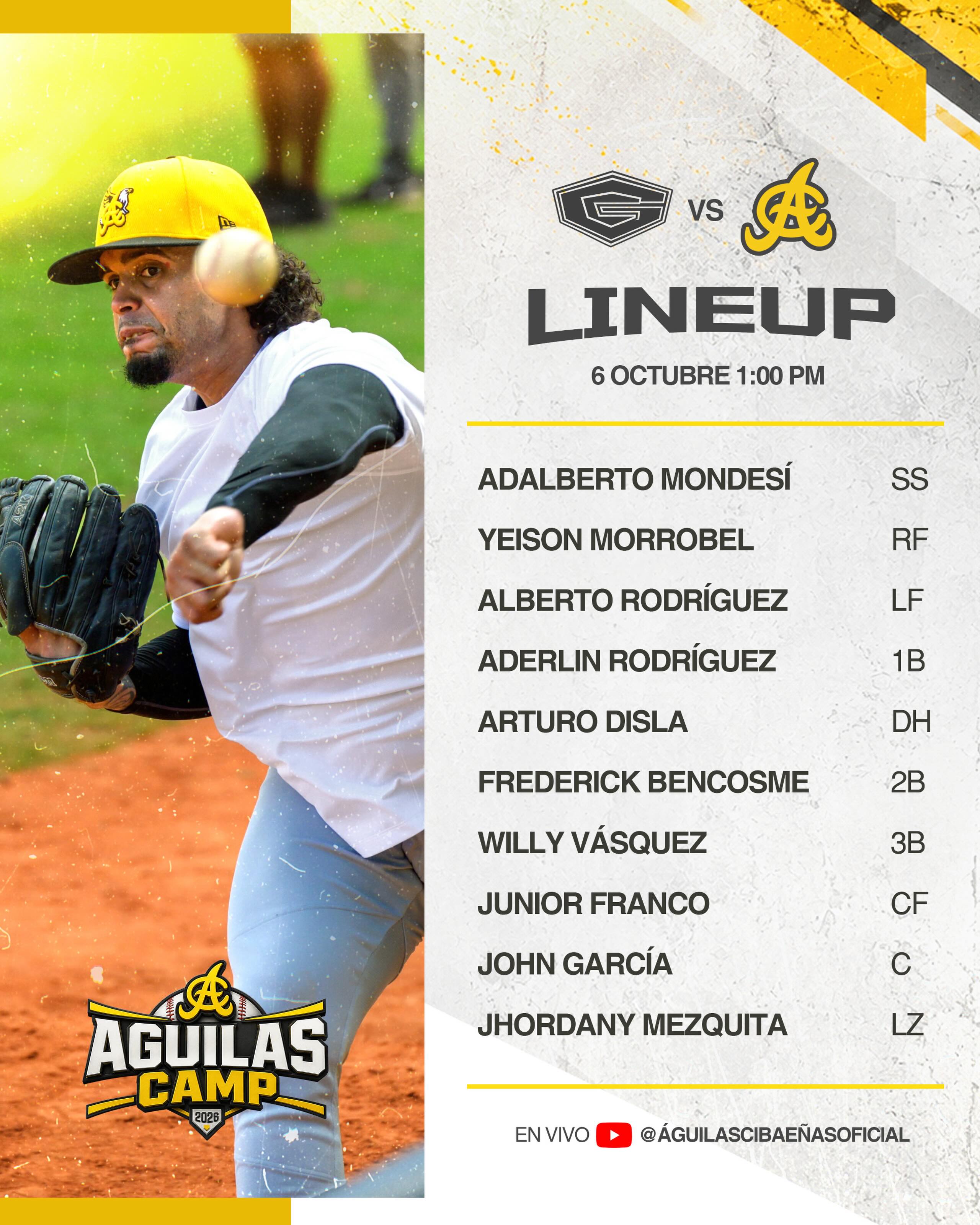 Nuestra alineación frente a los Granjeros esta tarde en el Estadio Cibao. 

#ÁguilasCamp