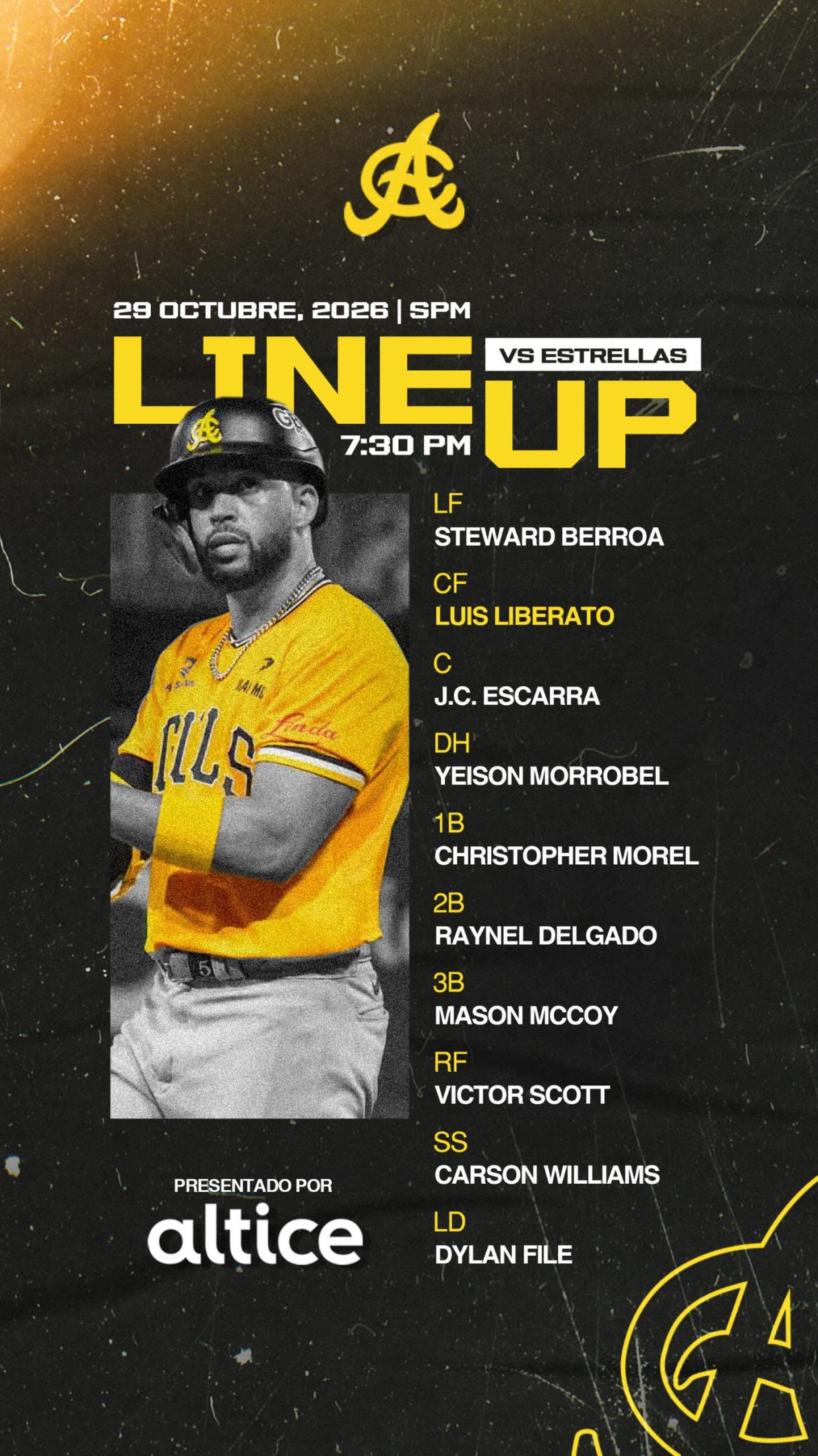 Nuestra alineación esta noche en San Pedro de Macorís.