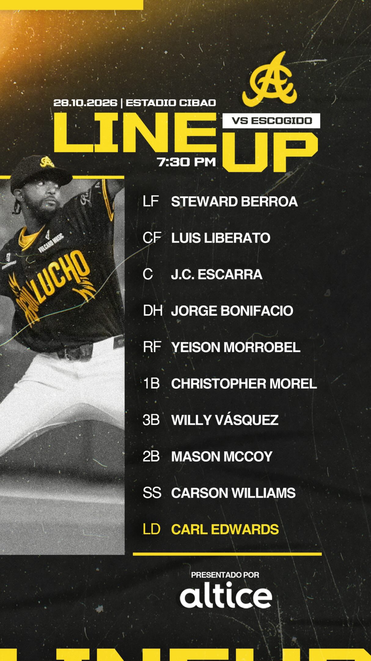Nuestra alineación esta noche frente a los Leones.