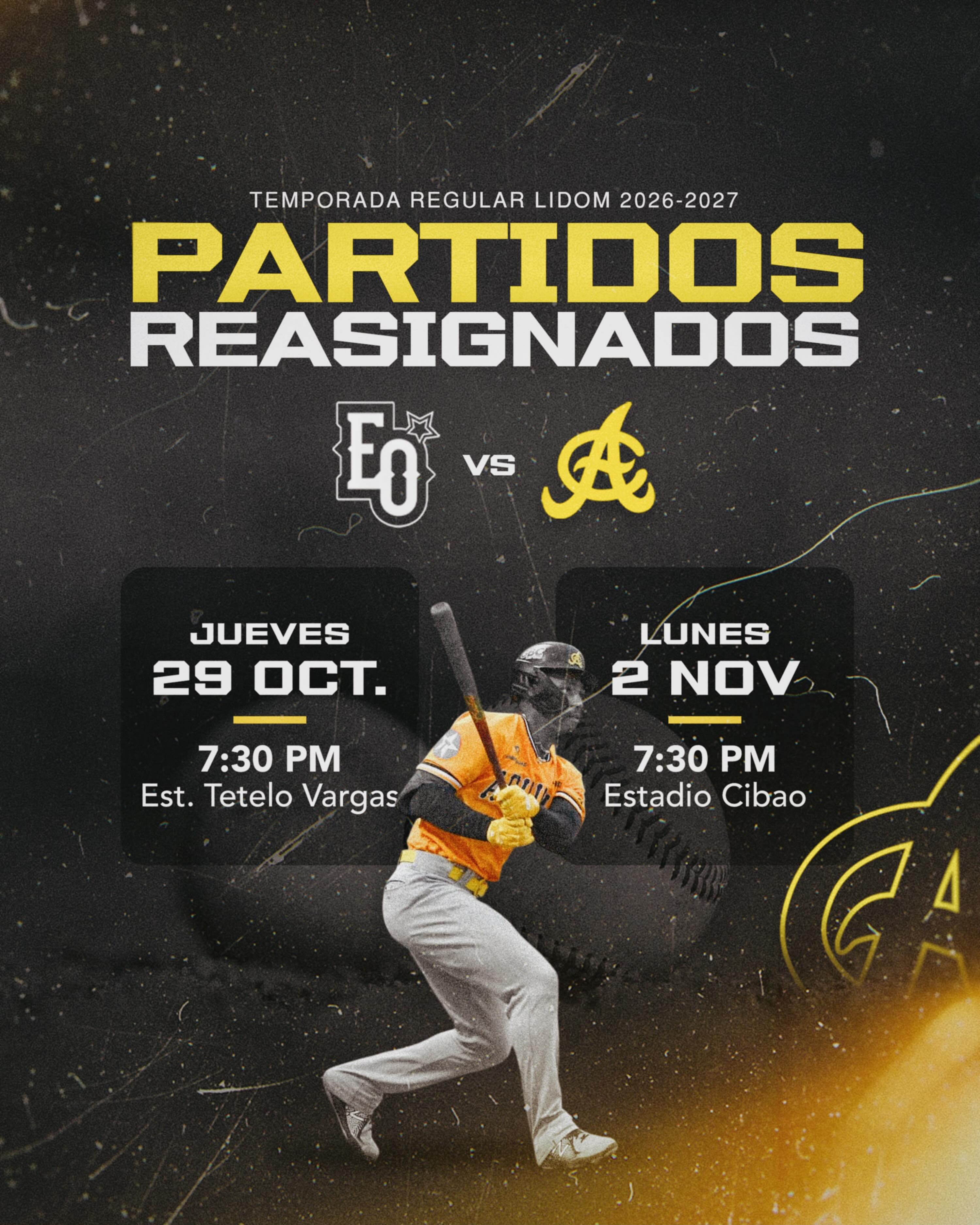 ¡✍️ ANOTA EL CAMBIO! 🗓️

El partido de hoy martes 27 ha sido reasignado para este jueves 29. El partido del pasado lunes 26 ha sido reasignado para el lunes 2 de noviembre.